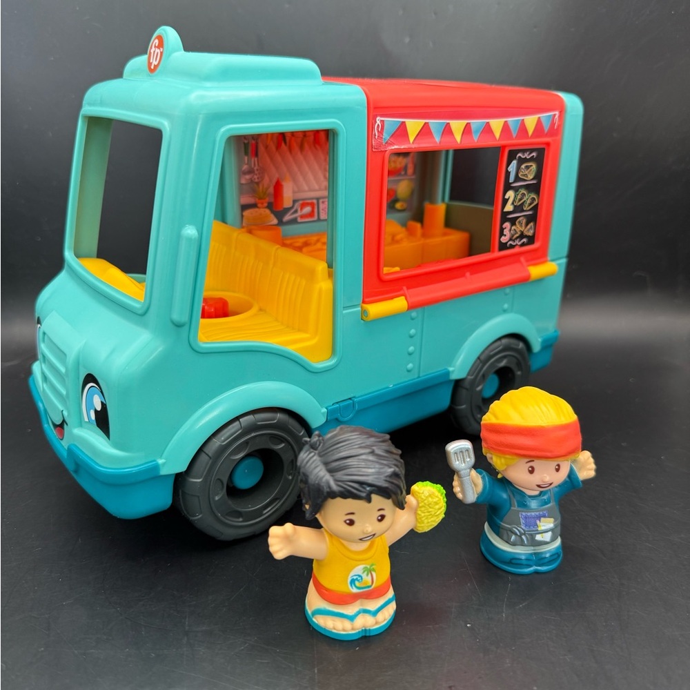 Fisher Price Little People MUSICAL TACO TRUCK FOOD VEHICLE + 2 People ~ WORKS!